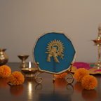 Agate Metal Krishna Showpiece with Metal Stand - Blue
