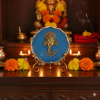 Agate Metal Ganesha Showpiece with Metal Stand - Blue
