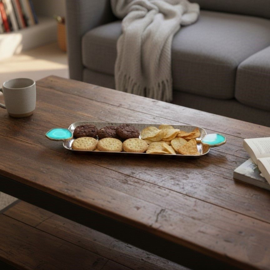 Rectangle Aluminum Tray with Turquoise Agate