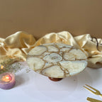 Green Agate Cake Stand with Wooden Base -  10 Inches