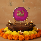 Agate Metal Radha Krishna Showpiece with Metal Stand - Pink