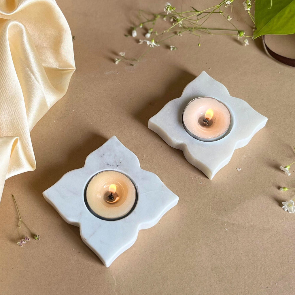 Leaf Design Marble tea light Holder Set of 2