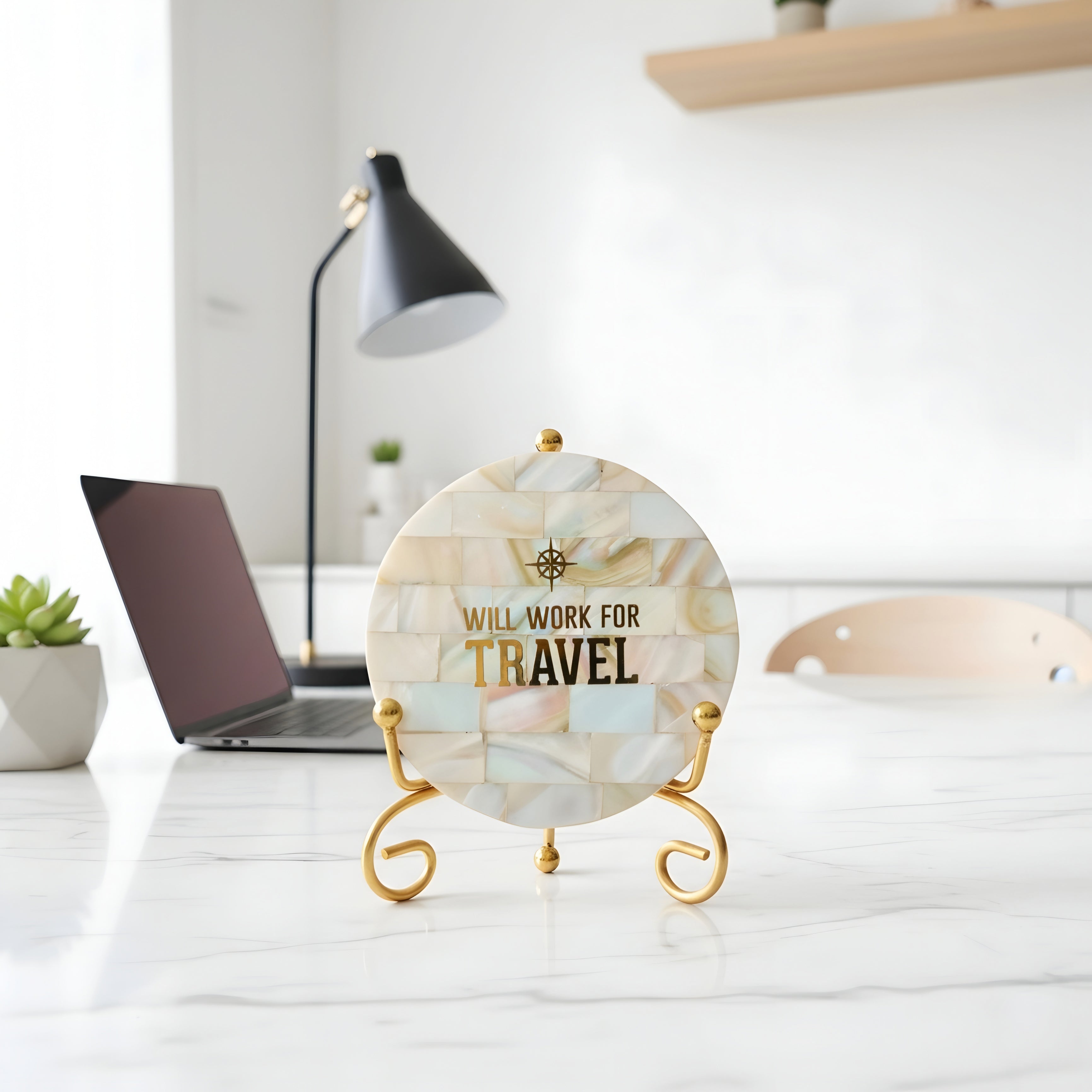Mother of Pearl Will work for travel Showpiece With Metal Stand