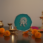 Agate Silver Metal Krishna Showpiece with Metal Stand - Turquoise