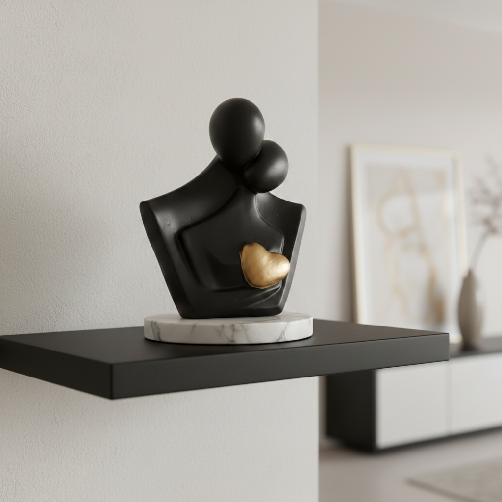 Black Couple Showpiece Gold Heart with White Marble Base