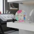 Round Multicolor Agate And White Marble Big Desk Clock with Metal Stand