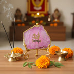 Agate Om Namah Shivay Showpiece with Metal Stand - Pink
