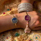 Agate Pink Blue Lumba Rakhi Set With Roli Chawal and Nariyal With Gift Box