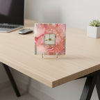 Agate Square Pink Color Desk Clock with Metal Stand