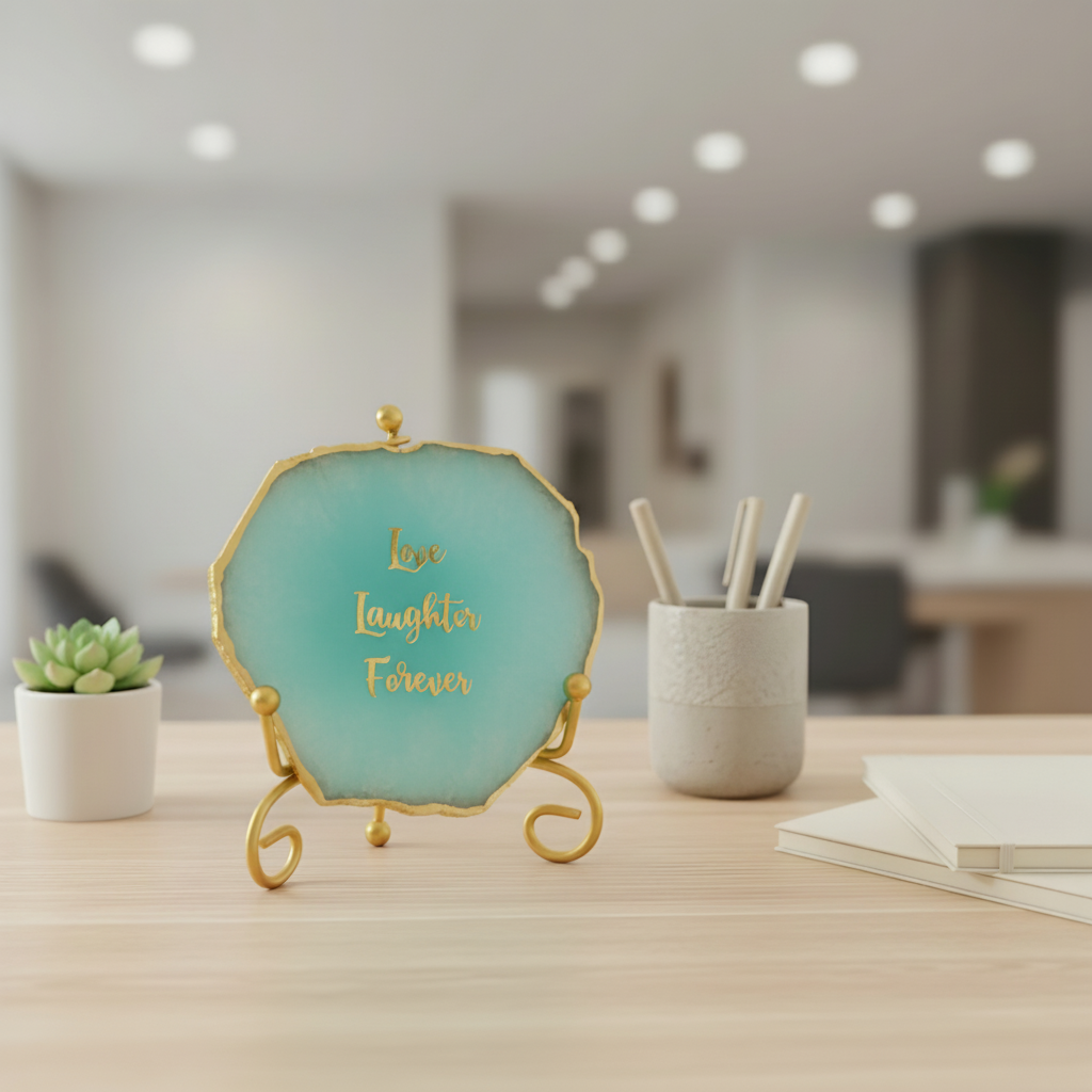Agate love laughter forever Showpiece with Metal Stand - Blue