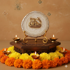 Agate Metal Radha Krishna Showpiece with Metal Stand - White