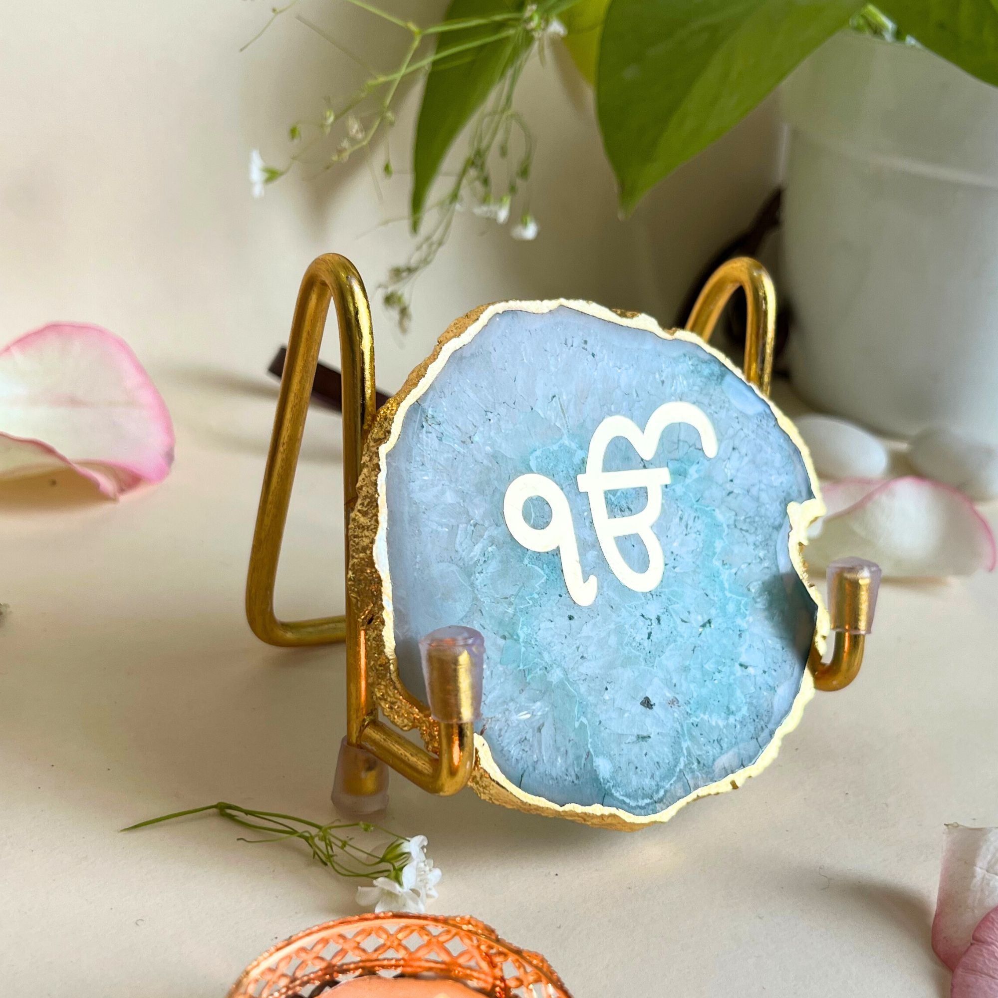 Ik Onkar -Blue Agate Metal Stand