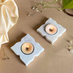 Line Leaf Design Marble tea light Holder Set of 2