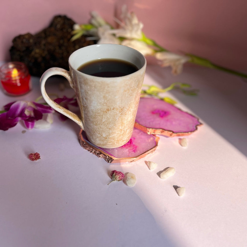 Purple  Crystal Agate Coaster With Rose Gold Plating