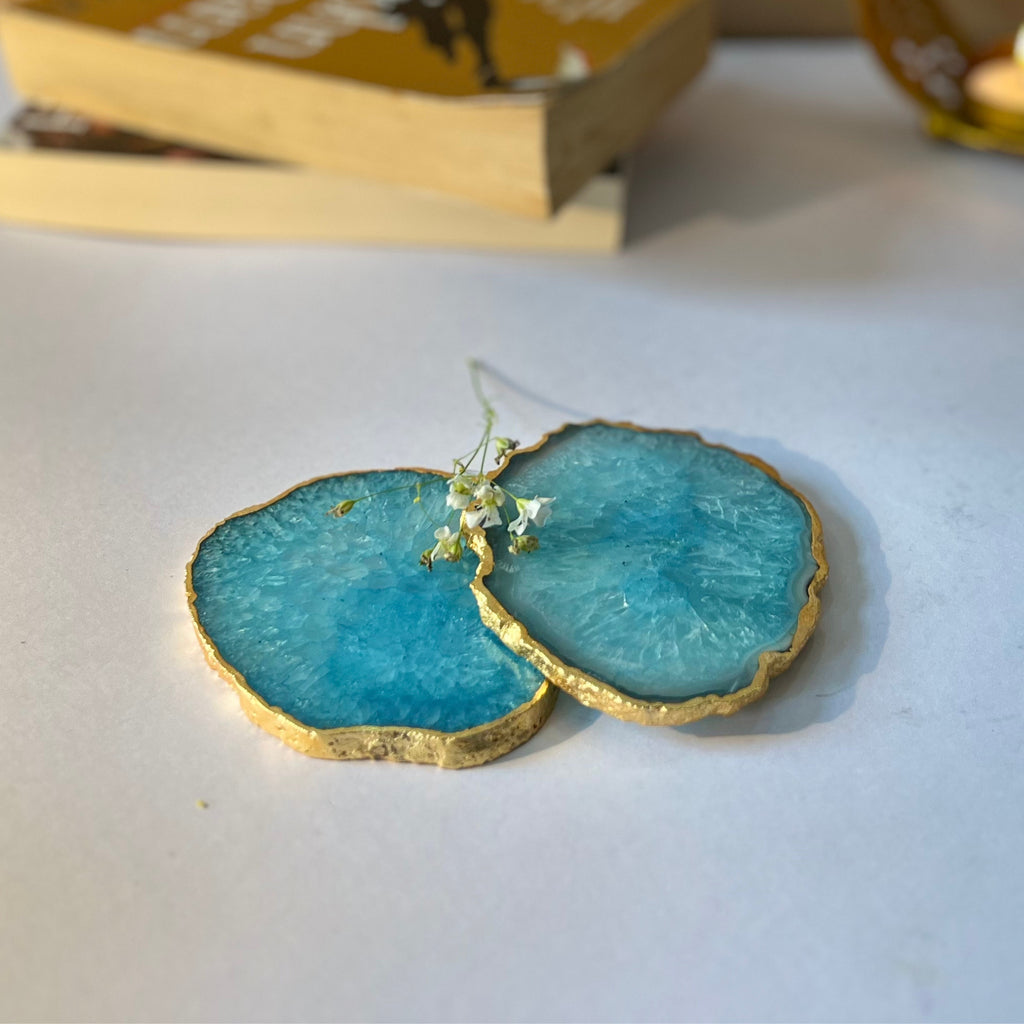 Green  Crystal Agate Coaster With Gold Plating