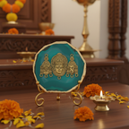 Agate Metal Venketeshwar Showpiece with Metal Stand - Turquoise
