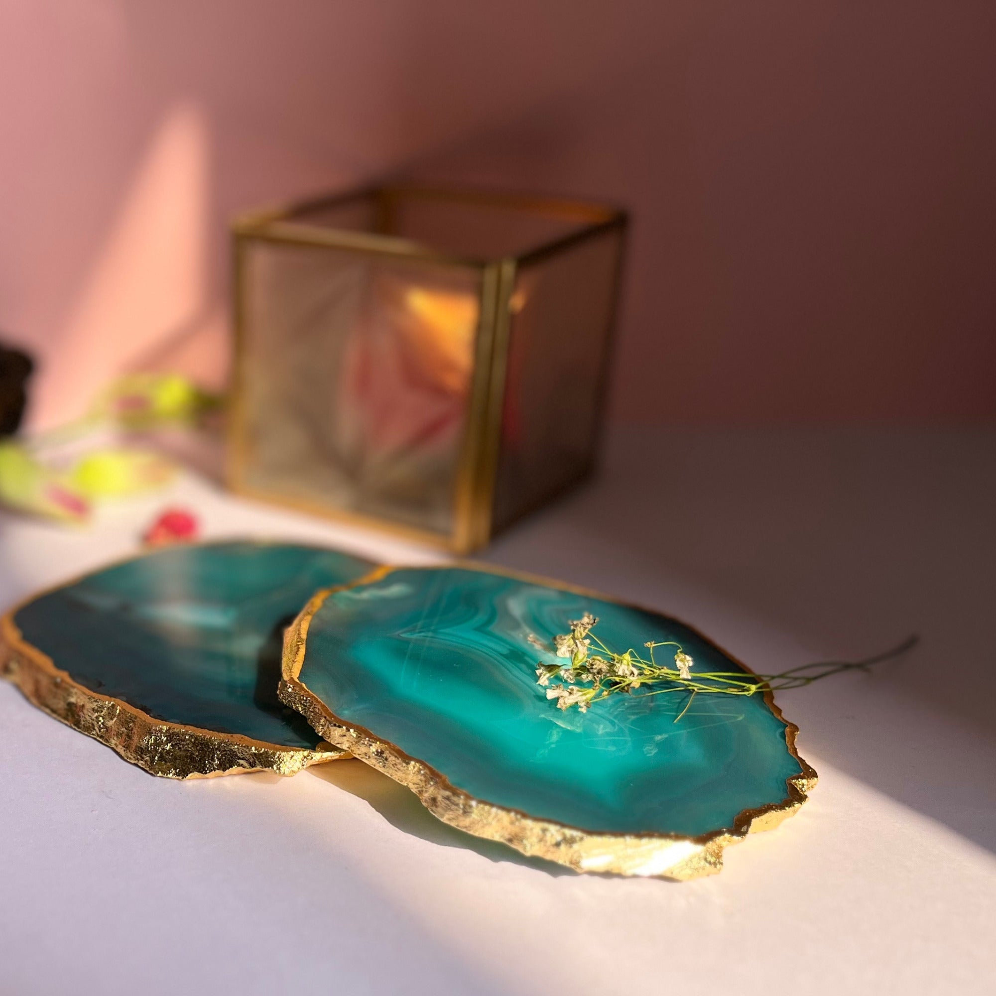 Green  Natural Brazilian Agate Coaster with Silver Plating