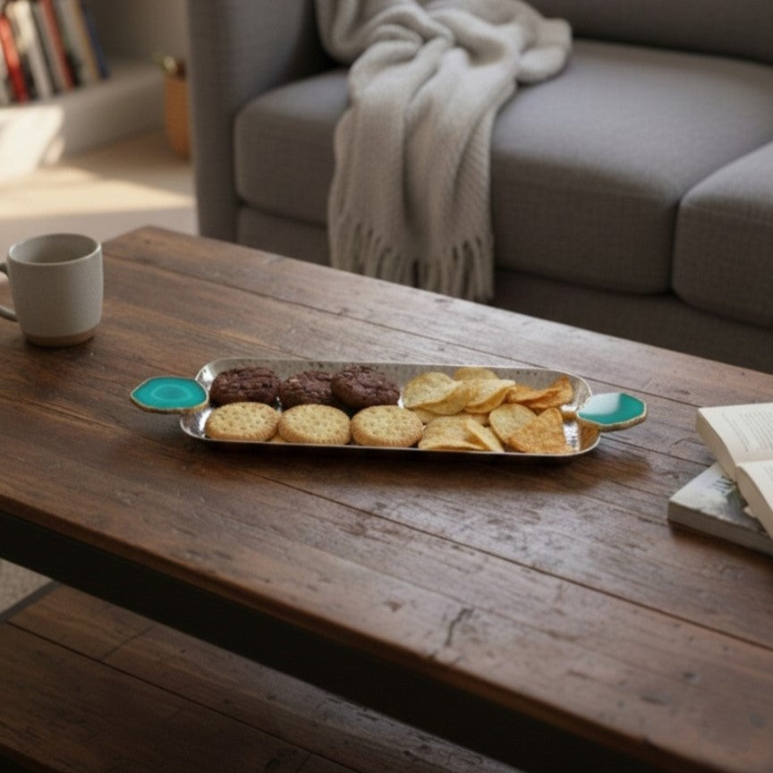Rectangle Aluminum Tray with Green Agate