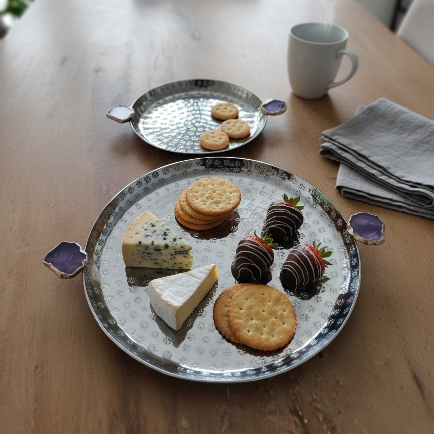 Round Aluminum Tray with Purple Agate