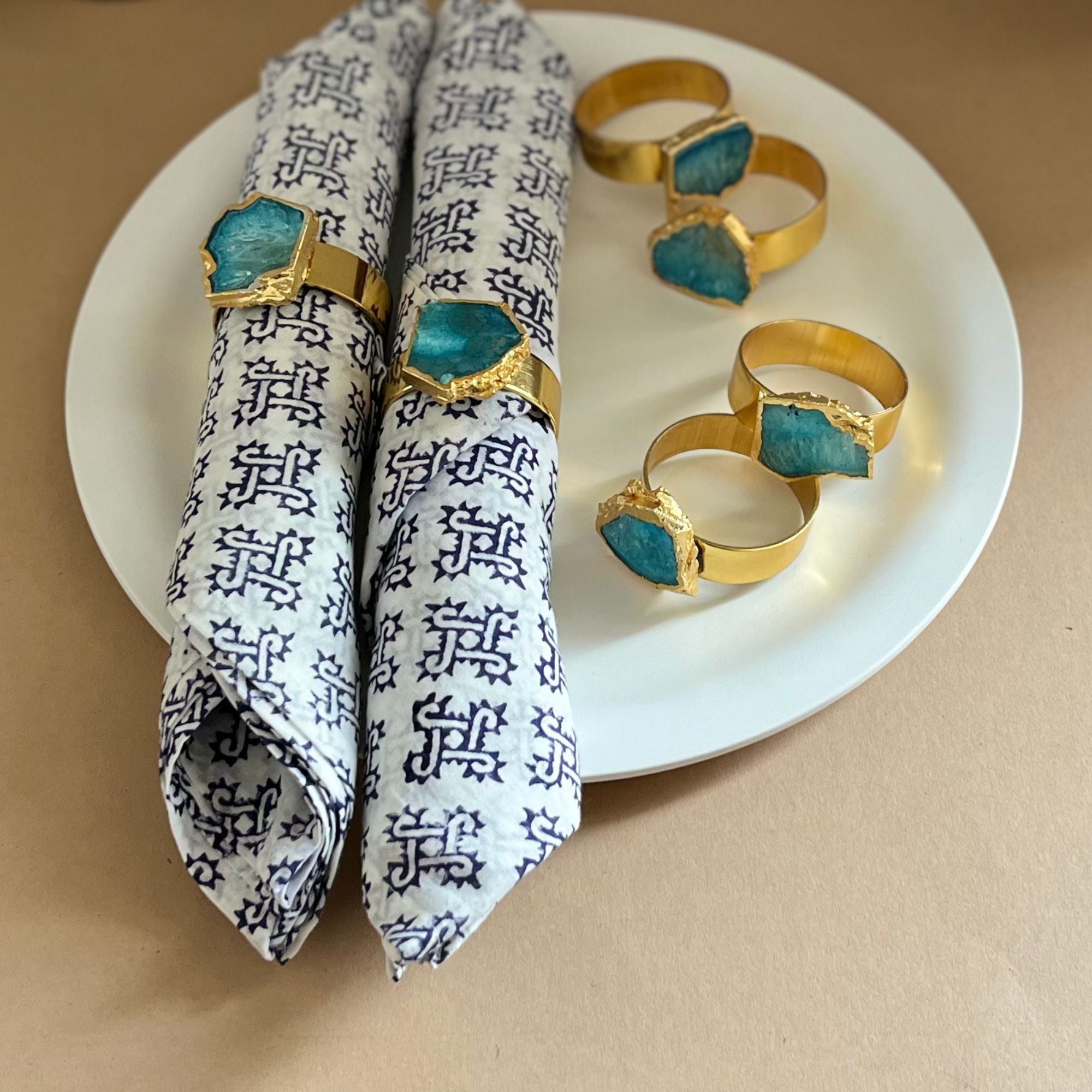 Blue Agate Napkin Rings Set