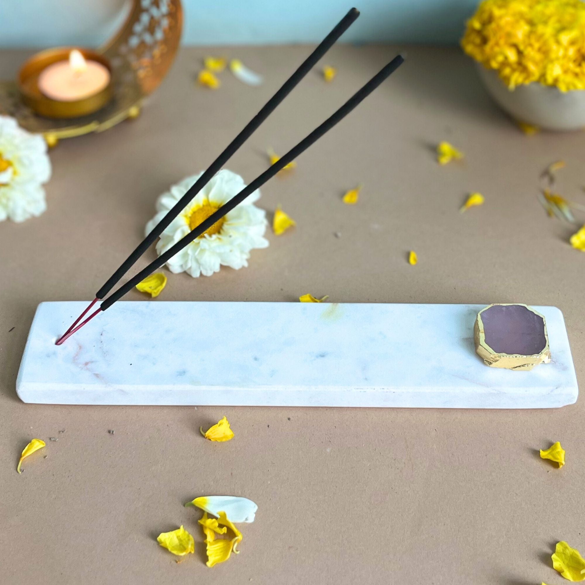 White Agate With  marble Incense Holder