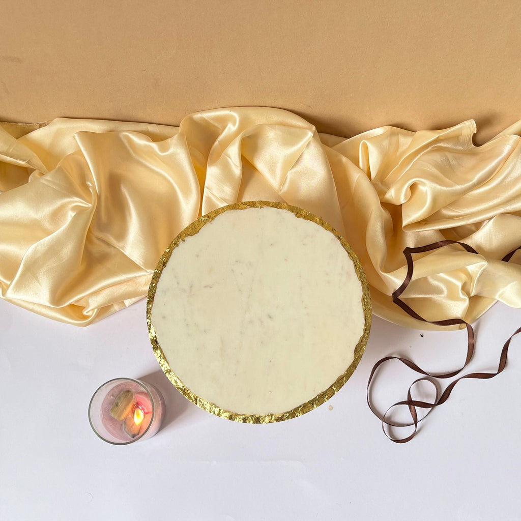 Marble Gold Plated Cake Stand with Wooden Base - 10 Inches