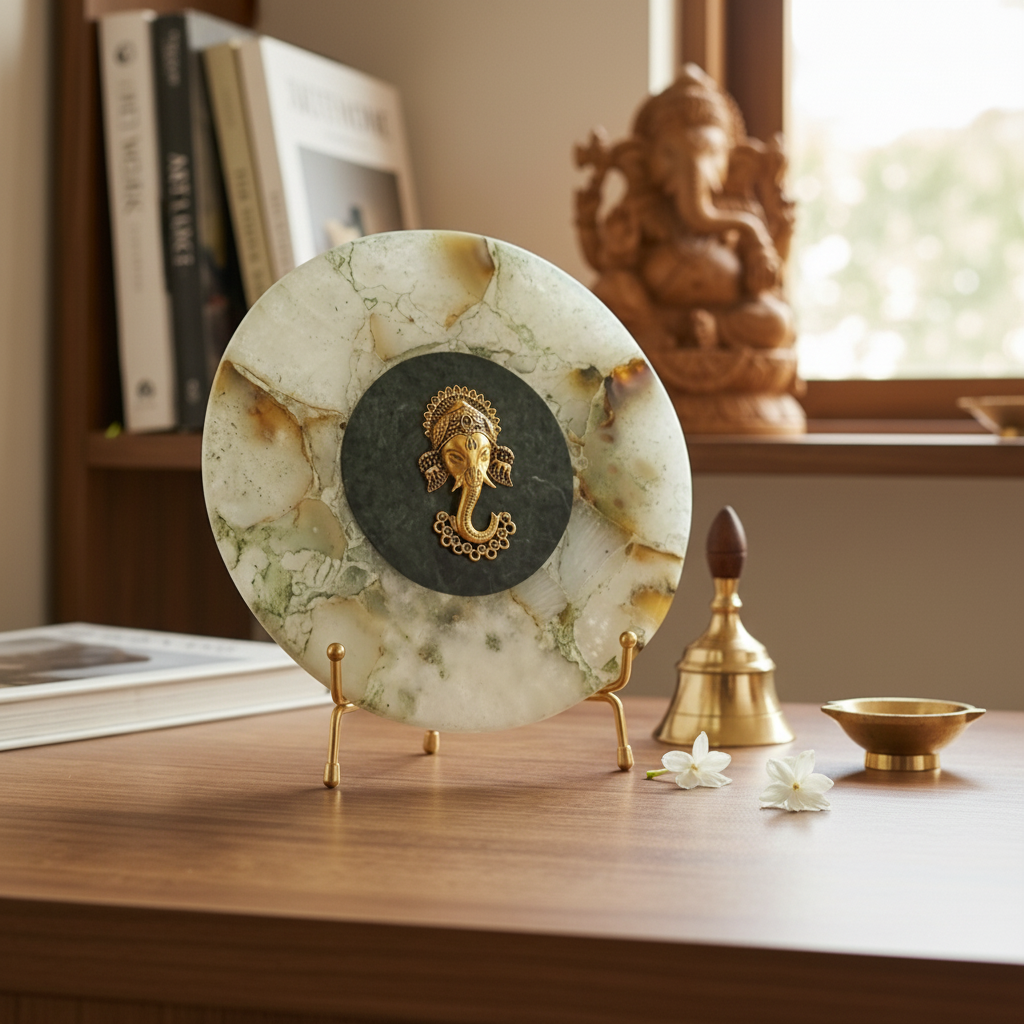 Agate Metal Ganesha Big Showpiece With Metal Stand