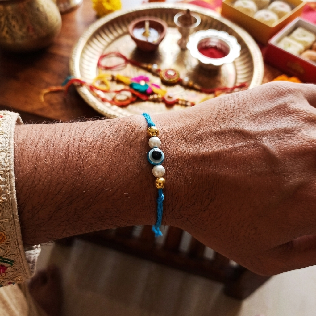 Evil Eye Rakhi With Roli Chawal and Nariyal With Gift Box
