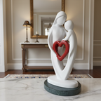 Mother baby red heart showpiece with green marble base
