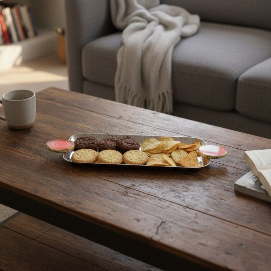 Rectangle Aluminum Tray with Pink Agate
