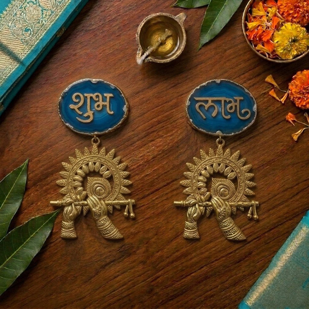 Agate Shubh Labh Metal Krishna Bansi Hangings