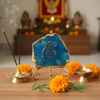 Agate Starting of Mool Mantra Showpiece with Metal Stand - Blue