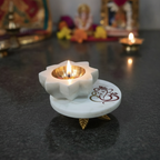 Marble Round Chowki With Marble Brass Diya