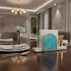 Agate Marble Tissue Holder With Toothpick Holder- Turquoise
