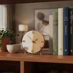 Half Marble Wood Desk Clock With Metal Stand
