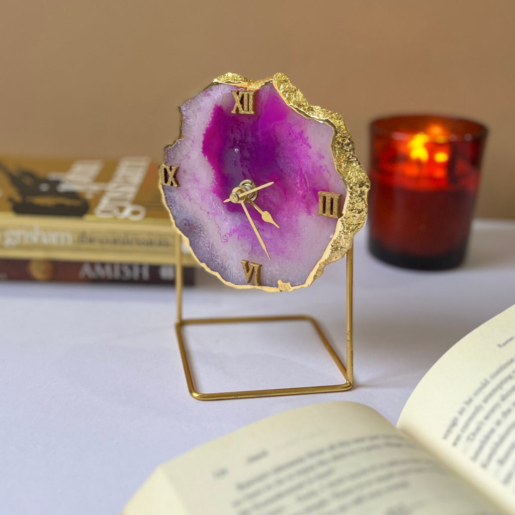 Green Brazilian Agate Desktop Clock with Metal  Stand