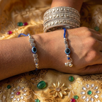 Evil Eye Blue Lumba Rakhi Set With Roli Chawal and Nariyal With Gift Box