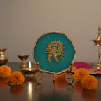 Agate Metal Krishna Showpiece with Metal Stand - Turquoise