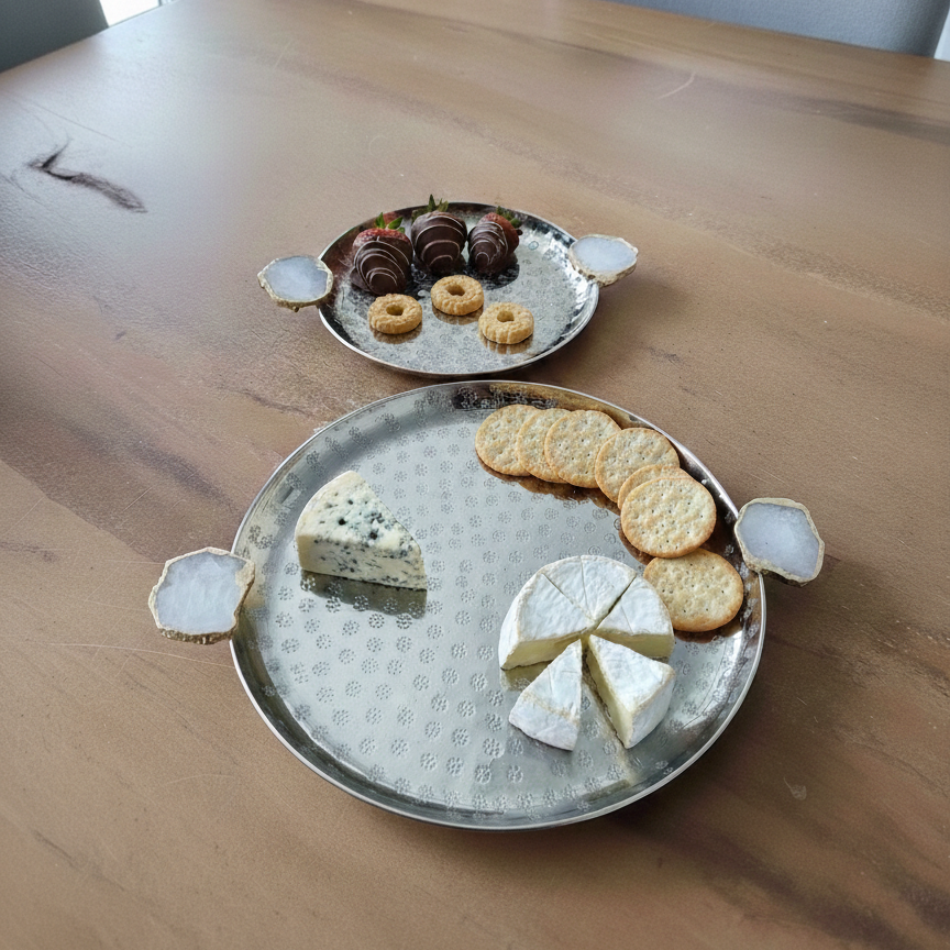 Round Aluminum Tray with White Agate
