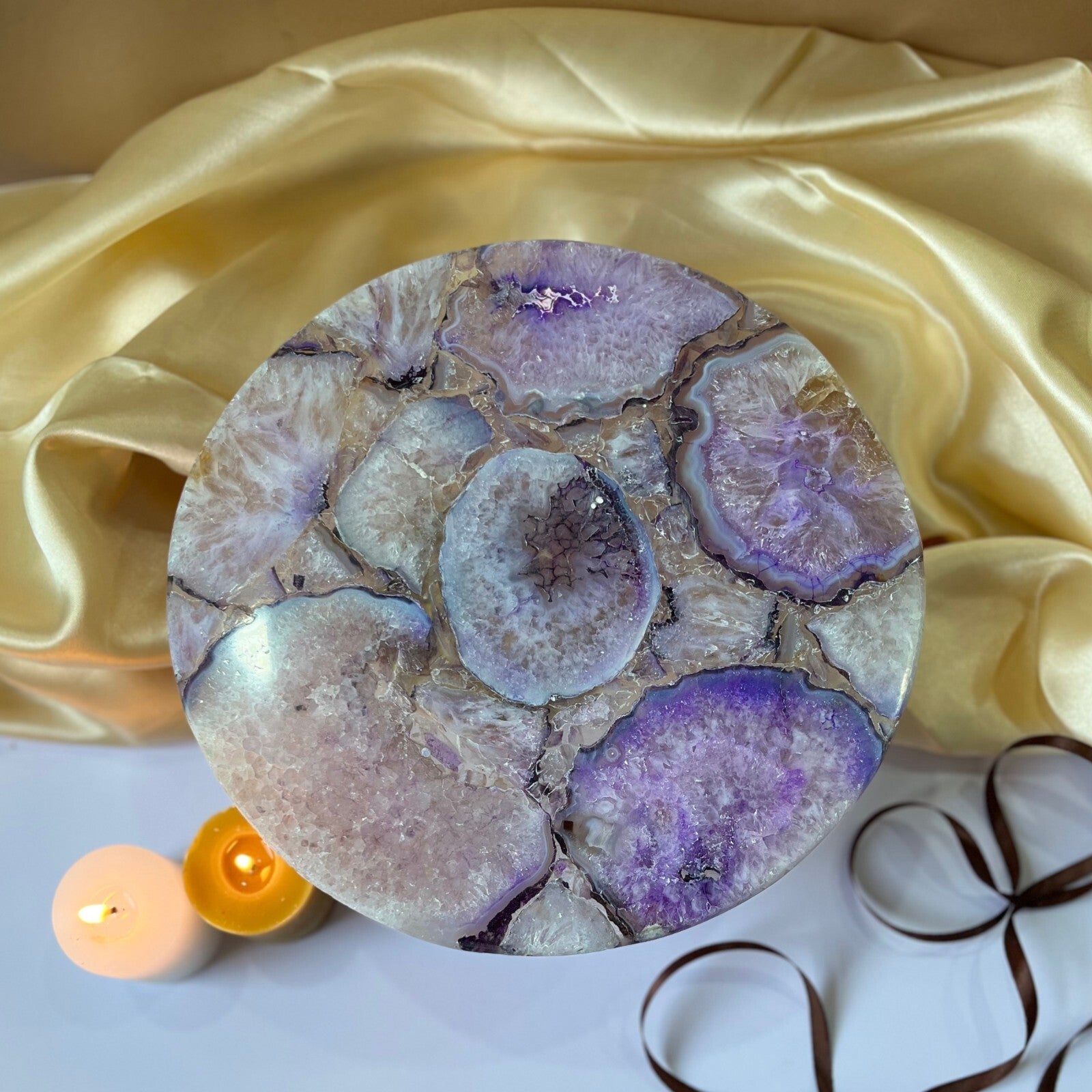 Green Agate Cake Stand with Metal Base - 10 Inches