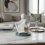 White Couple Showpiece Golden Heart With Green Marble Base