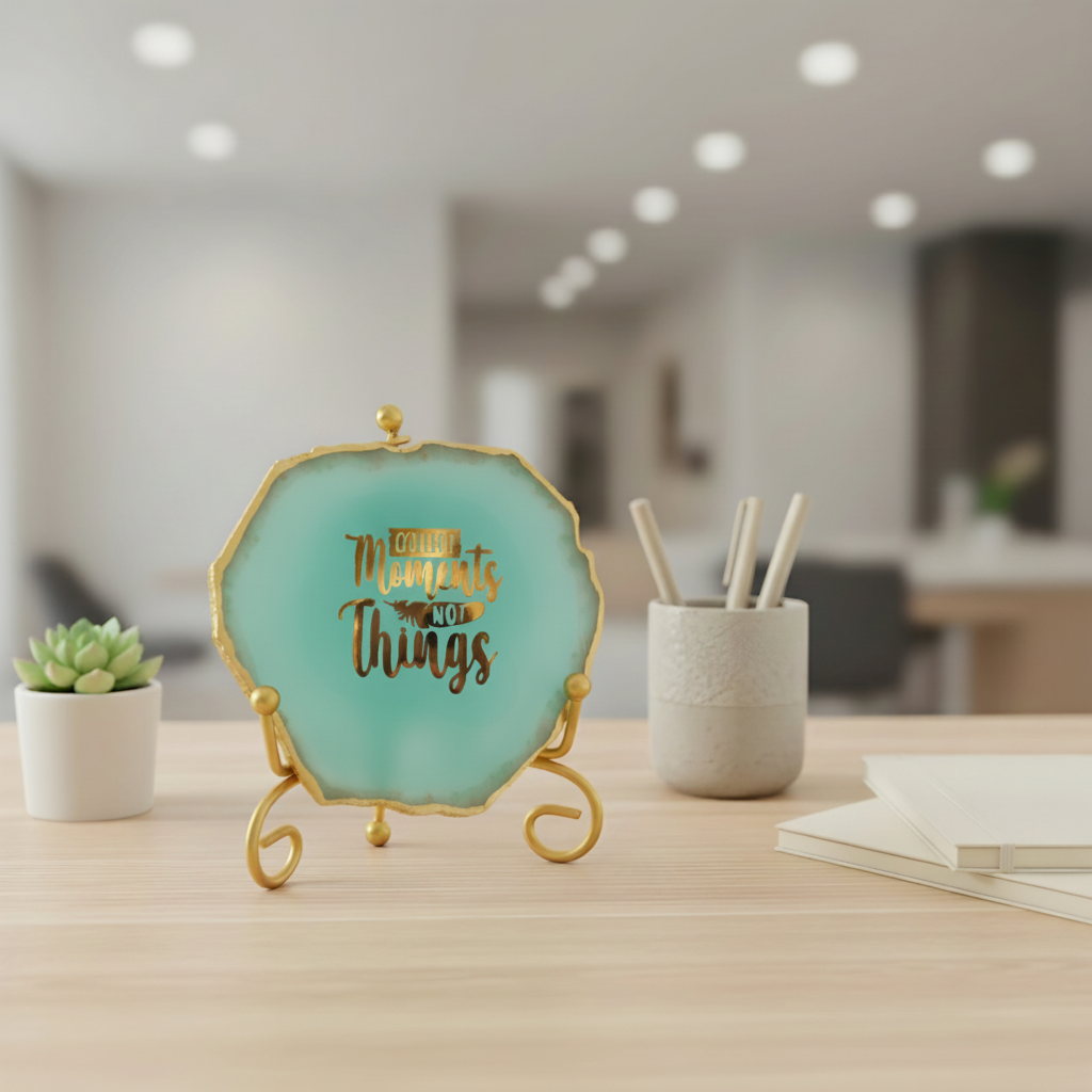 Agate Collect moments not things showpieces with Metal Stand - Turquoise