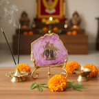 Agate Radha Krishna Showpiece with Metal Stand - Pink