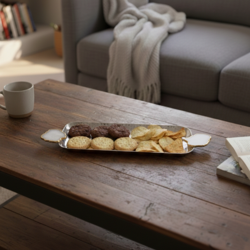 Rectangle Aluminum Tray with Natural White Agate