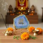 Agate Om Namah Shivay Showpiece with Metal Stand - Blue