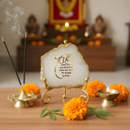 Agate Starting of Mool Mantra Showpiece with Metal Stand - White