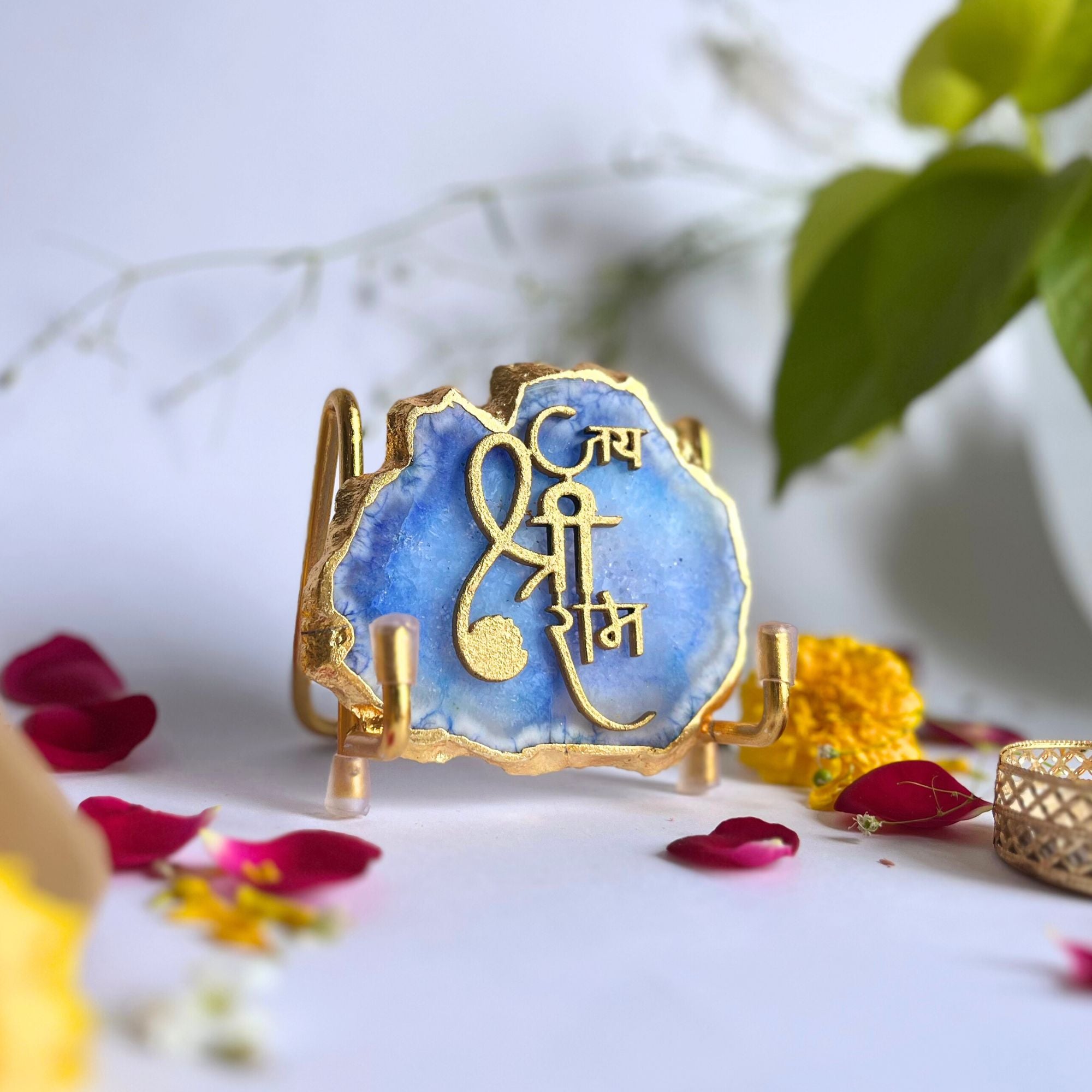 Jai Shree Ram Blue Agate  with Metal Stand