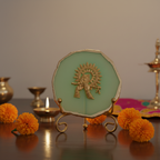 Agate Metal Krishna Showpiece with Metal Stand - Green