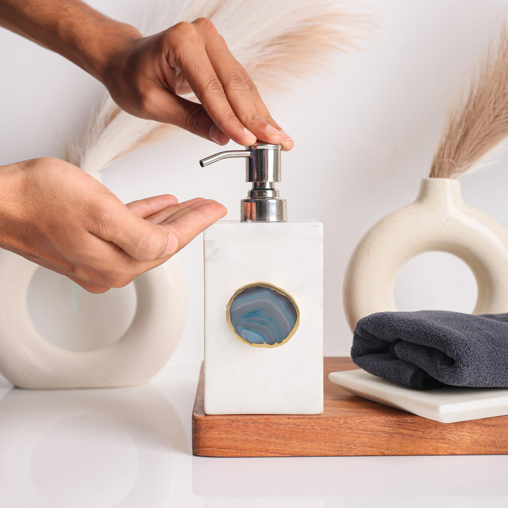 White Marble with Agate Soap Dispenser-Turquoise