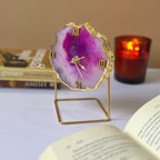 Blue  Brazilian Agate Desktop Clock with Metal  Stand